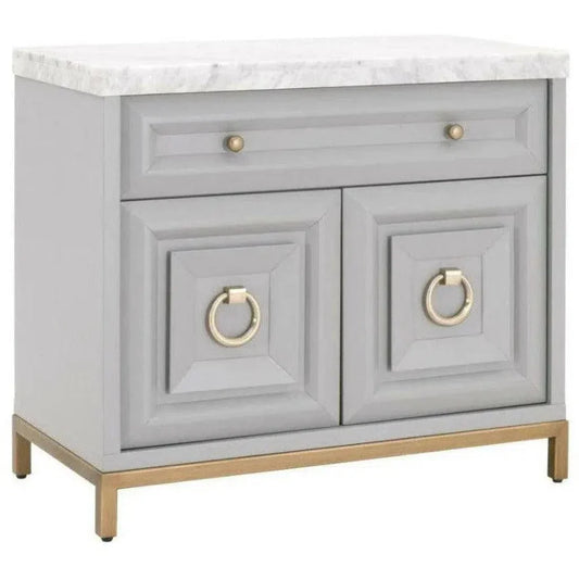Azure Grey Accent Cabinet White Carrera Marble - LOOMLAN - Essentials For Living - Accent Cabinets