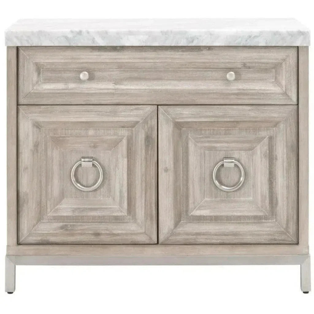 Azure Natural Grey Accent Cabinet White Carrera Marble - LOOMLAN - Essentials For Living - Accent Cabinets