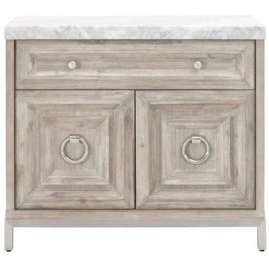 Azure Natural Grey Accent Cabinet White Carrera Marble - LOOMLAN - Essentials For Living - Accent Cabinets