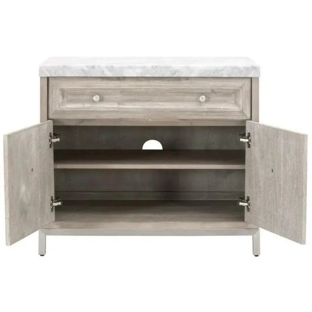 Azure Natural Grey Accent Cabinet White Carrera Marble - LOOMLAN - Essentials For Living - Accent Cabinets