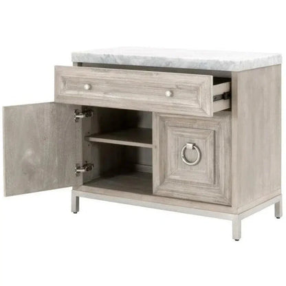 Azure Natural Grey Accent Cabinet White Carrera Marble - LOOMLAN - Essentials For Living - Accent Cabinets