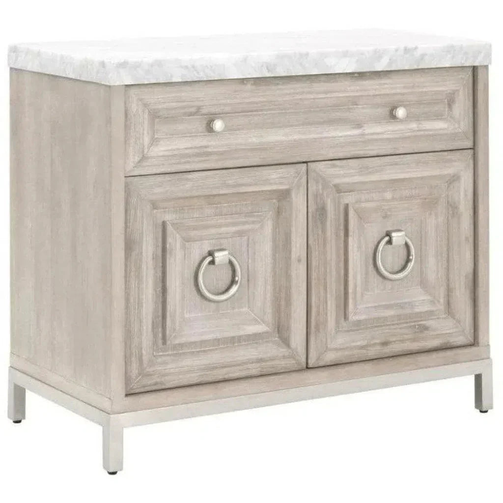 Azure Natural Grey Accent Cabinet White Carrera Marble - LOOMLAN - Essentials For Living - Accent Cabinets