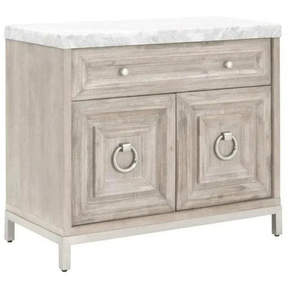 Azure Natural Grey Accent Cabinet White Carrera Marble - LOOMLAN - Essentials For Living - Accent Cabinets