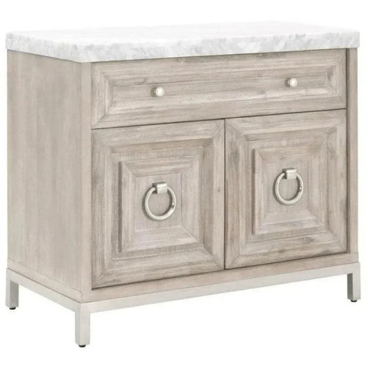 Azure Natural Grey Accent Cabinet White Carrera Marble - LOOMLAN - Essentials For Living - Accent Cabinets