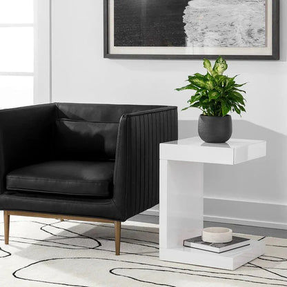 Bachelor End Table High Gloss White Hidden Drawer - LOOMLAN - SUNPAN - Side Tables