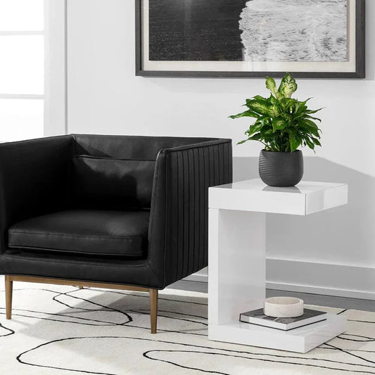 Bachelor End Table High Gloss White Hidden Drawer - LOOMLAN - SUNPAN - Side Tables