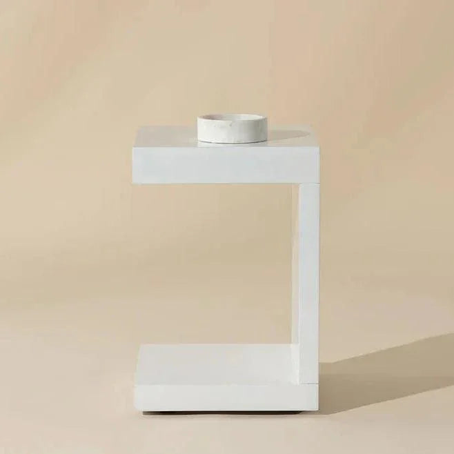 Bachelor End Table High Gloss White Hidden Drawer - LOOMLAN - SUNPAN - Side Tables