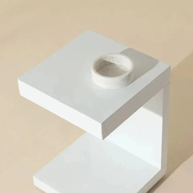 Bachelor End Table High Gloss White Hidden Drawer - LOOMLAN - SUNPAN - Side Tables