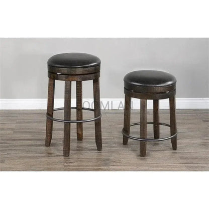 Backless Swivel Barstool Black Leather Seat 30"H - LOOMLAN - Sunny D - Bar Stools