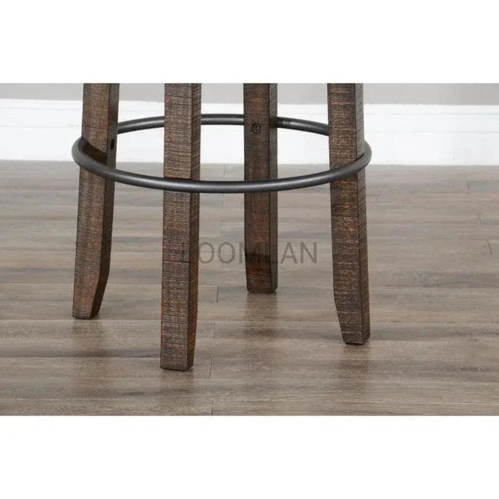 Backless Swivel Barstool Black Leather Seat 30"H - LOOMLAN - Sunny D - Bar Stools