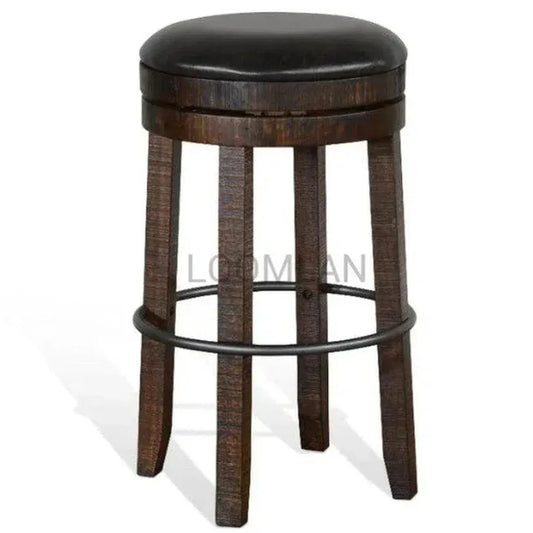 Backless Swivel Barstool Black Leather Seat 30"H - LOOMLAN - Sunny D - Bar Stools