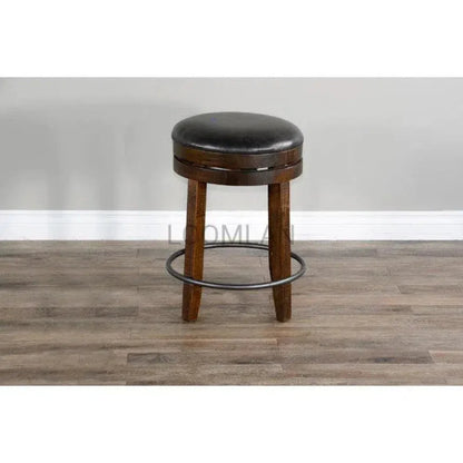 Backless Swivel Counter Stool Black Leather Seat 24"H - LOOMLAN - Sunny D - Counter Stools