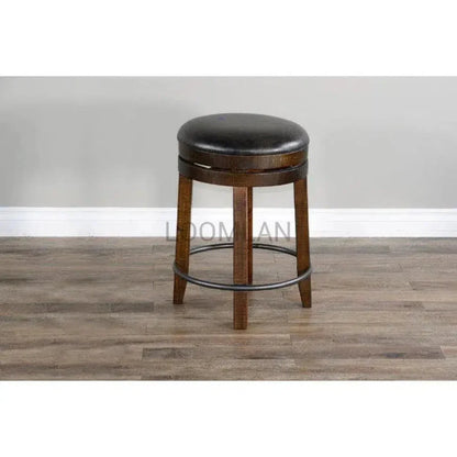 Backless Swivel Counter Stool Black Leather Seat 24"H - LOOMLAN - Sunny D - Counter Stools