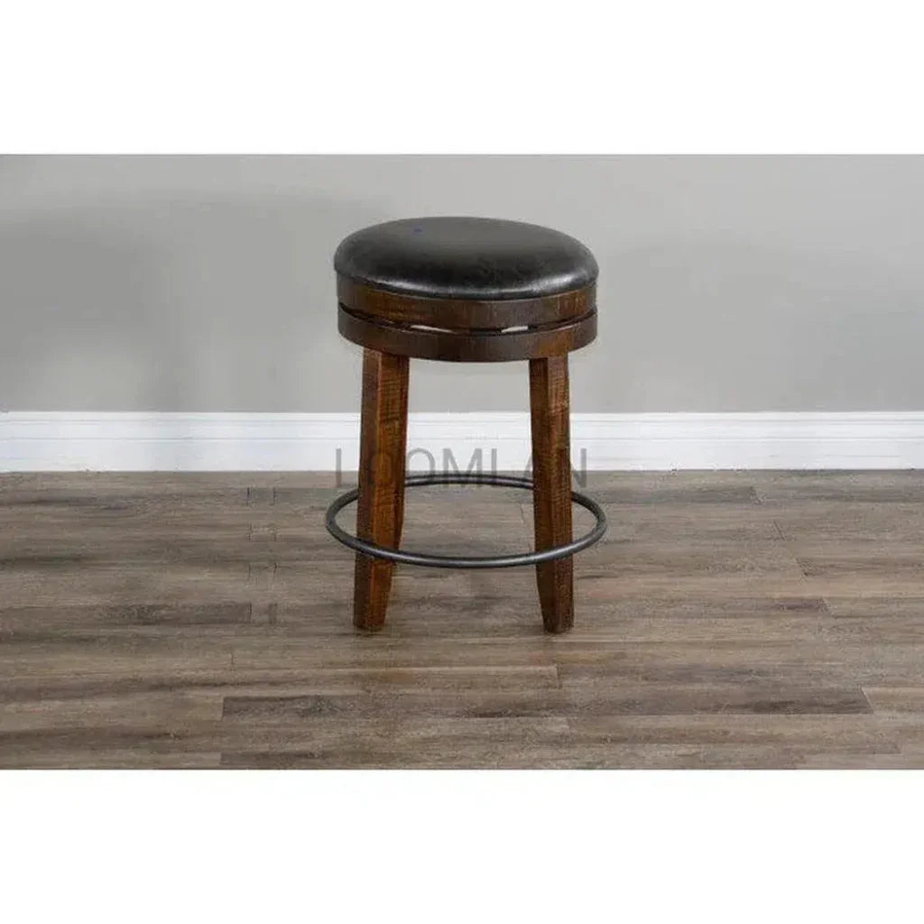 Backless Swivel Counter Stool Black Leather Seat 24"H - LOOMLAN - Sunny D - Counter Stools