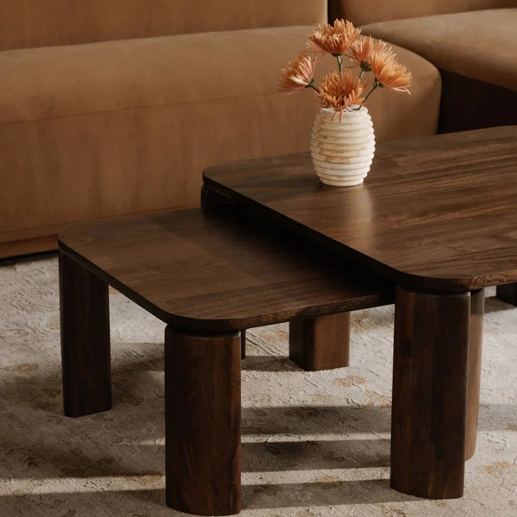 Bailey Deep Brown Mango Wood Nesting Coffee Table - LOOMLAN - Moe's Home - Coffee Tables