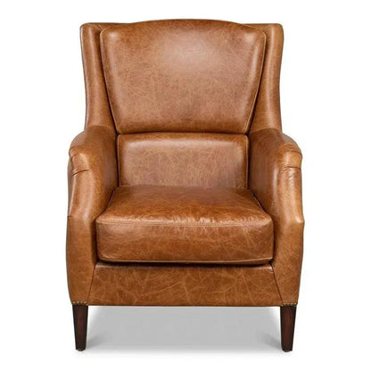 Baker Brown Leather Club Arm Chair - LOOMLAN - Sarreid - Club Chairs