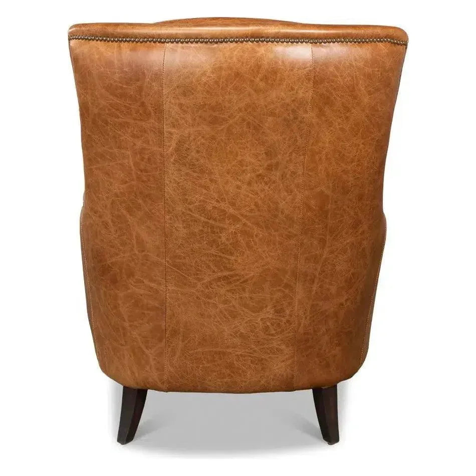 Baker Brown Leather Club Arm Chair - LOOMLAN - Sarreid - Club Chairs