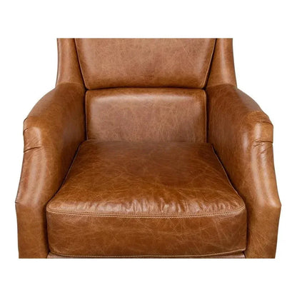 Baker Brown Leather Club Arm Chair - LOOMLAN - Sarreid - Club Chairs