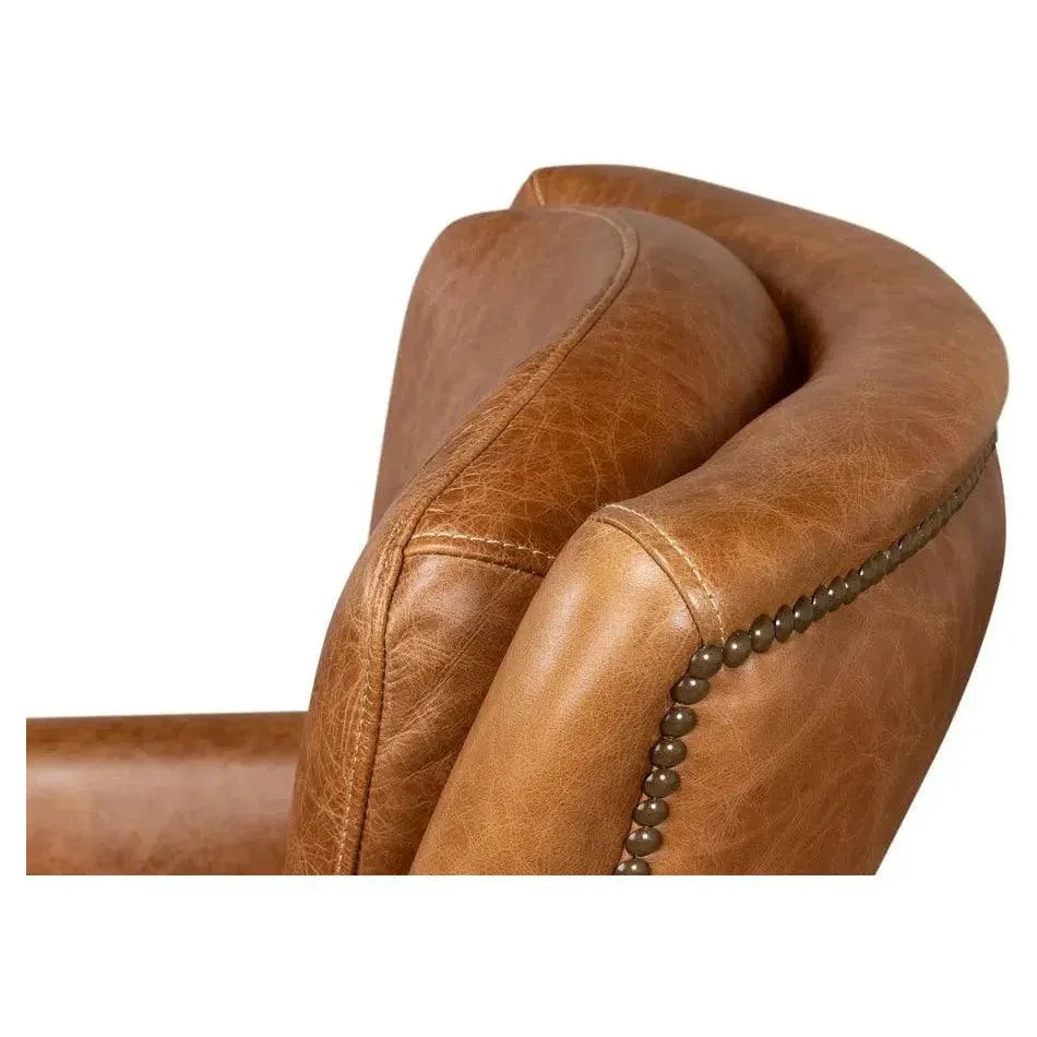 Baker Brown Leather Club Arm Chair - LOOMLAN - Sarreid - Club Chairs