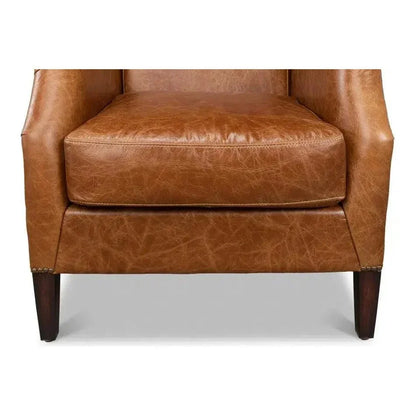 Baker Brown Leather Club Arm Chair - LOOMLAN - Sarreid - Club Chairs