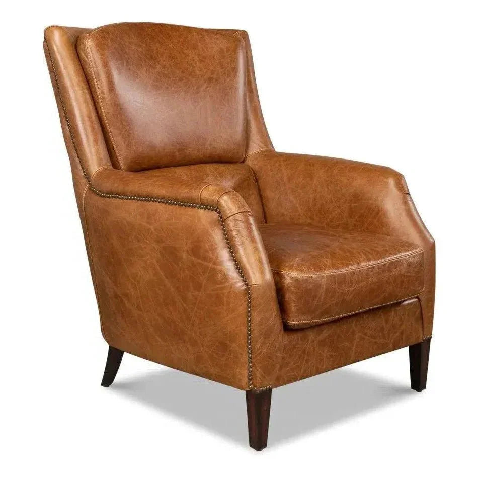 Baker Brown Leather Club Arm Chair - LOOMLAN - Sarreid - Club Chairs