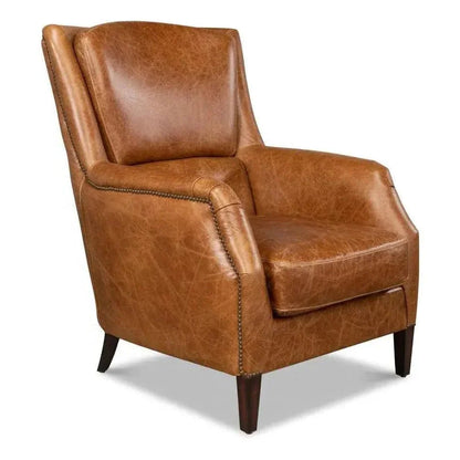 Baker Brown Leather Club Arm Chair - LOOMLAN - Sarreid - Club Chairs