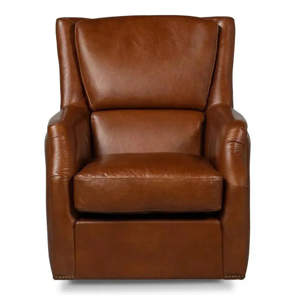 Baker Brown Leather Swivel Chair Havana Leather - LOOMLAN - Sarreid - Club Chairs