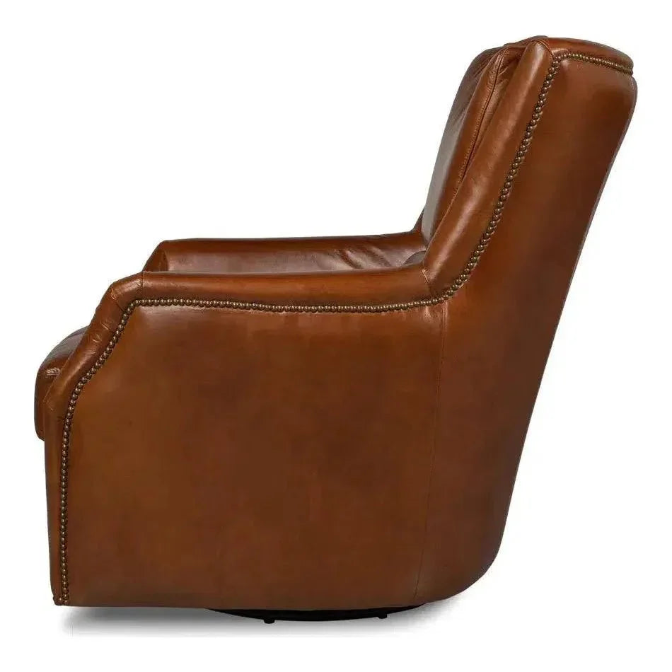 Baker Brown Leather Swivel Chair Havana Leather - LOOMLAN - Sarreid - Club Chairs