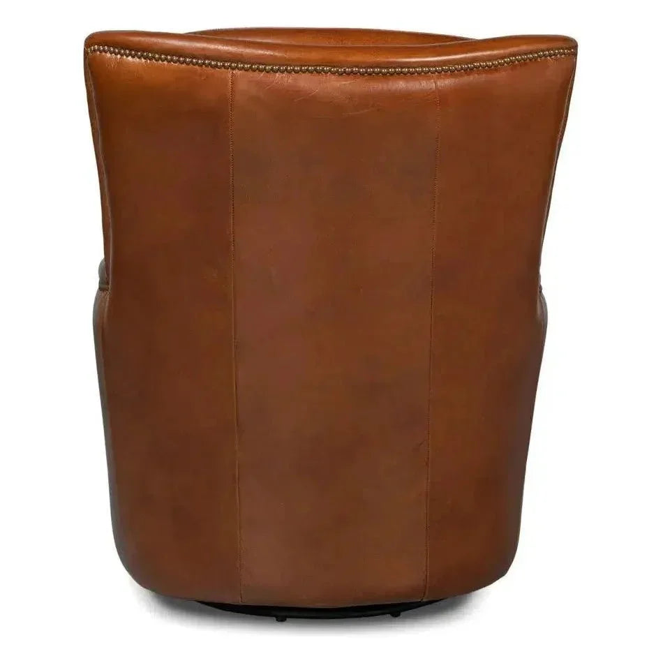 Baker Brown Leather Swivel Chair Havana Leather - LOOMLAN - Sarreid - Club Chairs