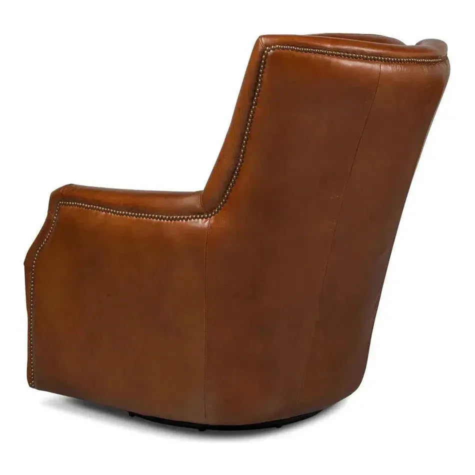 Baker Brown Leather Swivel Chair Havana Leather - LOOMLAN - Sarreid - Club Chairs