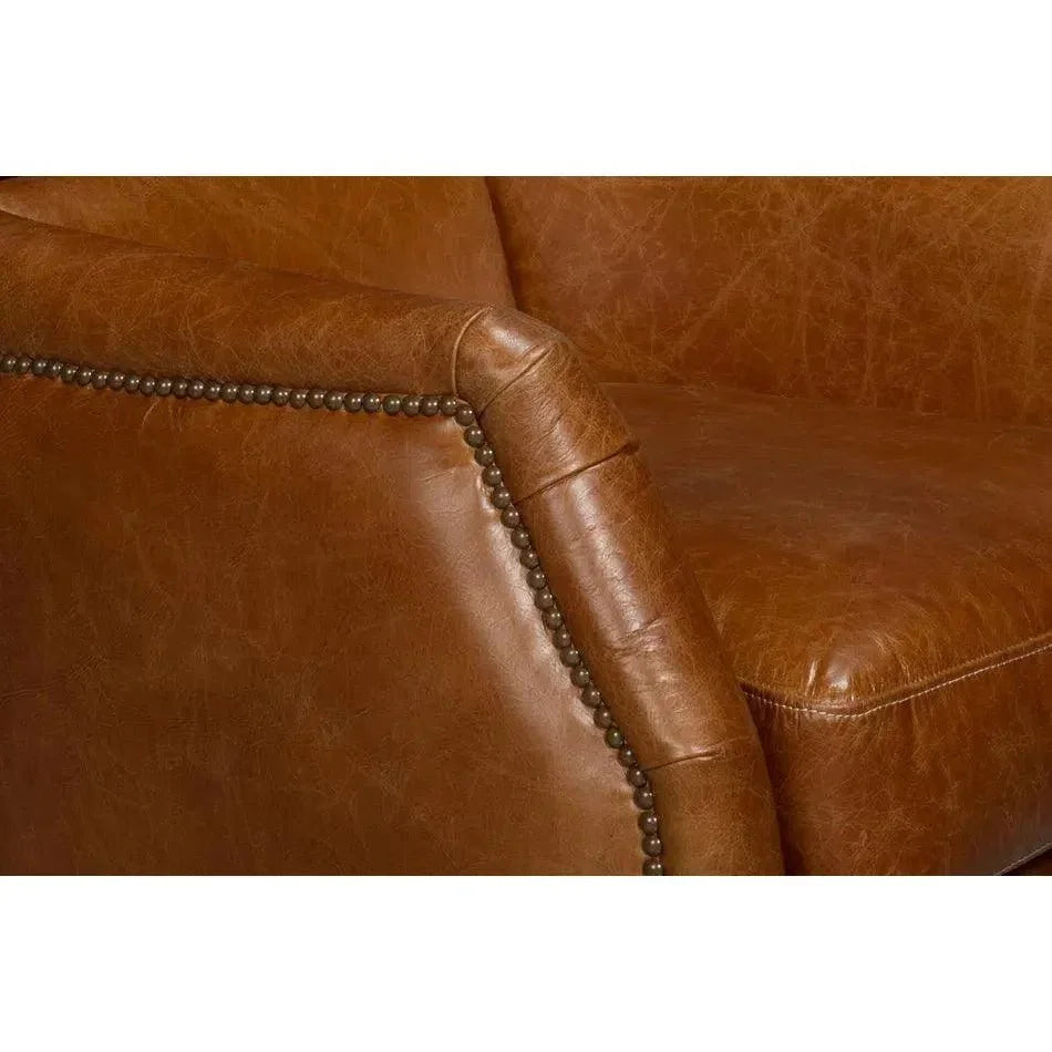 Baker Wood & Leather Brown Swivel Arm Chair - LOOMLAN - Sarreid - Club Chairs
