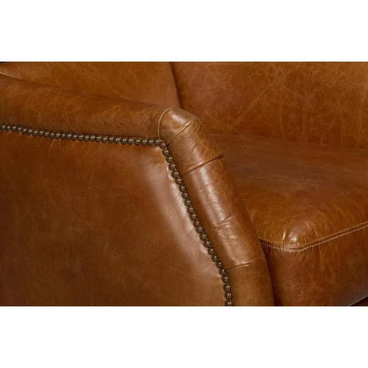 Baker Wood & Leather Brown Swivel Arm Chair - LOOMLAN - Sarreid - Club Chairs