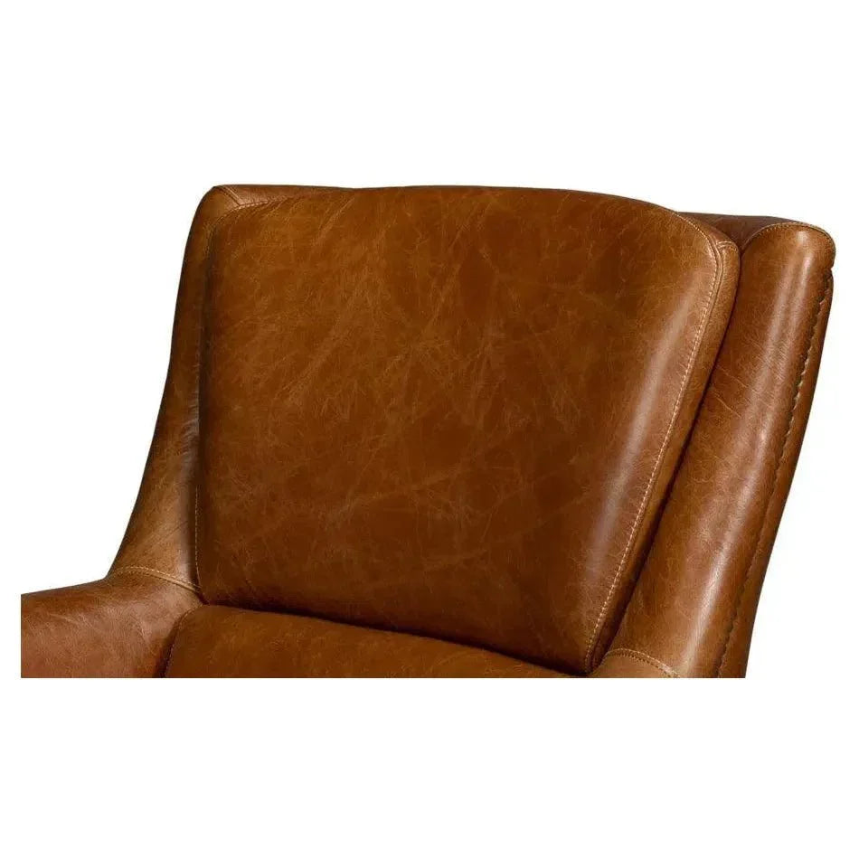 Baker Wood & Leather Brown Swivel Arm Chair - LOOMLAN - Sarreid - Club Chairs