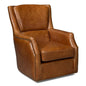 Baker Wood & Leather Brown Swivel Arm Chair - LOOMLAN - Sarreid - Club Chairs