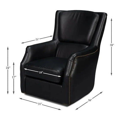 BakerWood and Leather Black Swivel Arm Chair - LOOMLAN - Sarreid - Club Chairs
