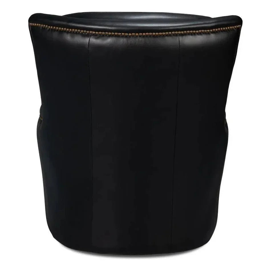 BakerWood and Leather Black Swivel Arm Chair - LOOMLAN - Sarreid - Club Chairs