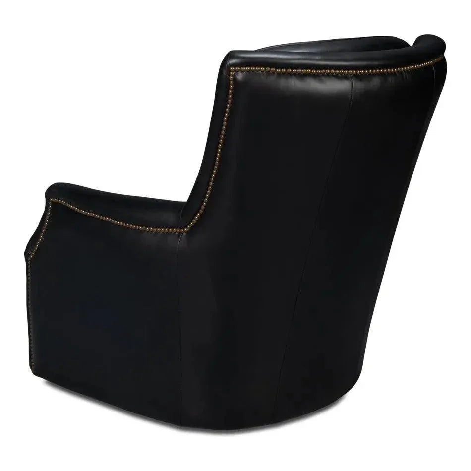 BakerWood and Leather Black Swivel Arm Chair - LOOMLAN - Sarreid - Club Chairs