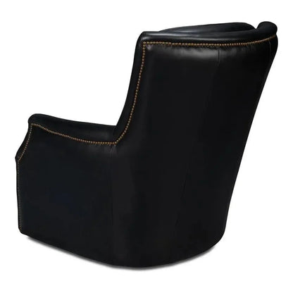 BakerWood and Leather Black Swivel Arm Chair - LOOMLAN - Sarreid - Club Chairs
