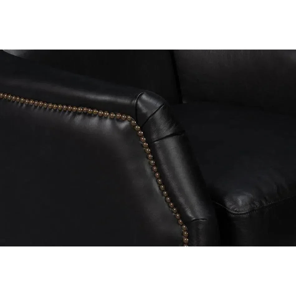 BakerWood and Leather Black Swivel Arm Chair - LOOMLAN - Sarreid - Club Chairs