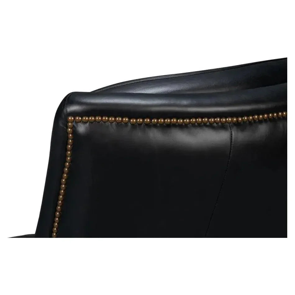 BakerWood and Leather Black Swivel Arm Chair - LOOMLAN - Sarreid - Club Chairs