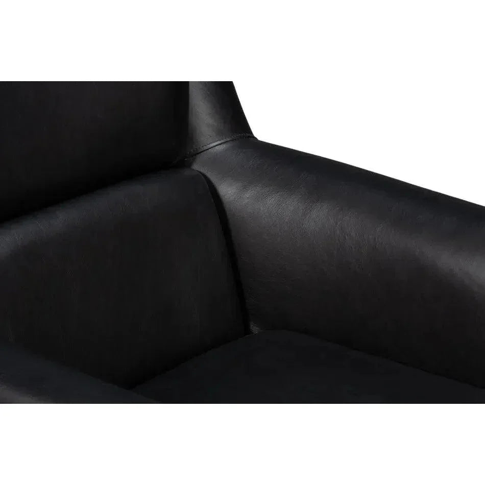 BakerWood and Leather Black Swivel Arm Chair - LOOMLAN - Sarreid - Club Chairs