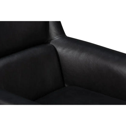 BakerWood and Leather Black Swivel Arm Chair - LOOMLAN - Sarreid - Club Chairs