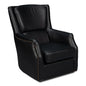 BakerWood and Leather Black Swivel Arm Chair - LOOMLAN - Sarreid - Club Chairs