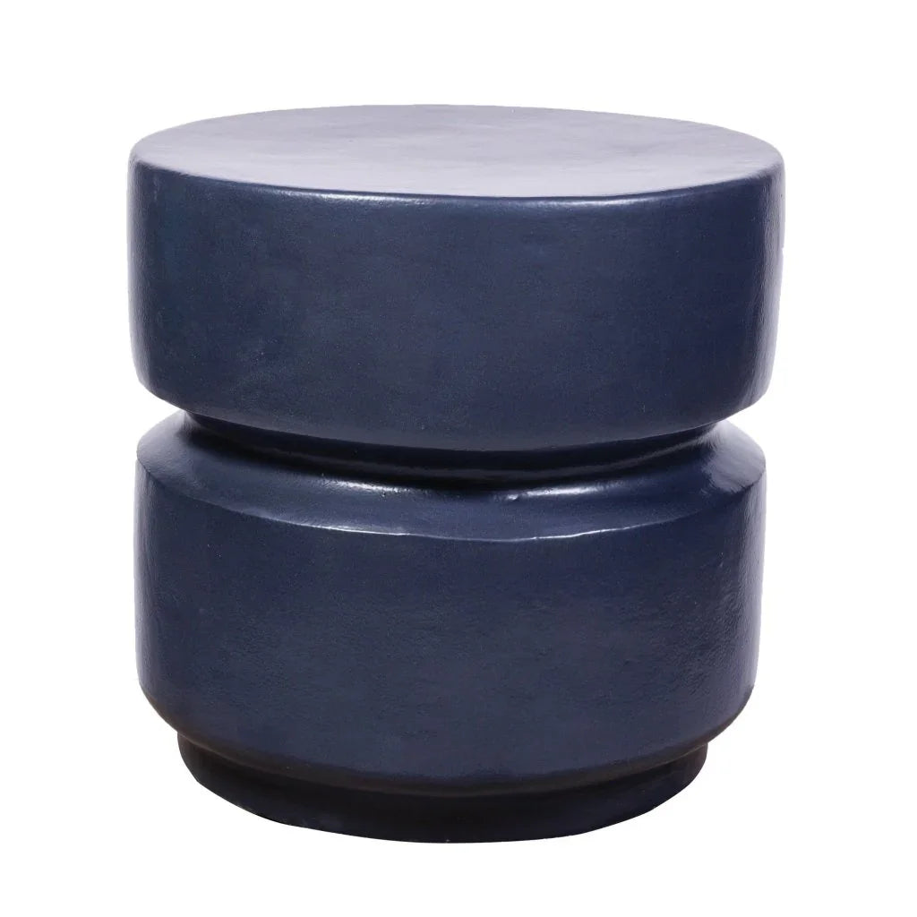 Balance Ceramic Round Patio Stool-Garden Stools-Seasonal Living-Indigo Semi-Gloss-LOOMLAN