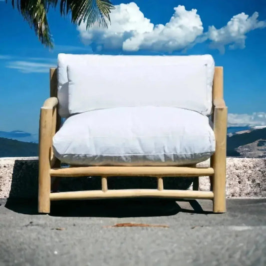 Bali Outdoor Patio Lounge Chair Teak Olefin Cushion-Outdoor Lounge Chairs-Artesia-LOOMLAN