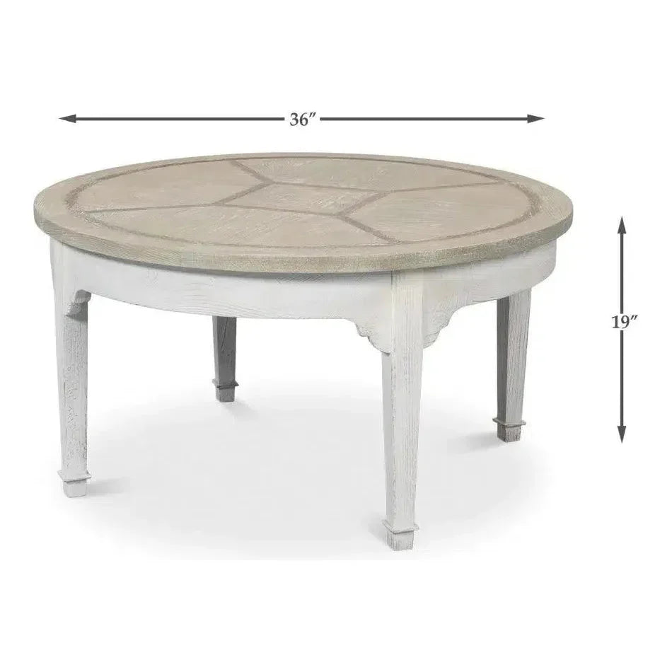 Barbera Vineyards Round Coffee Table Two Tone Wood - LOOMLAN - Sarreid - Coffee Tables