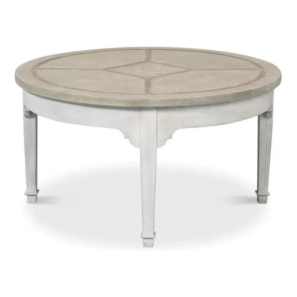 Barbera Vineyards Round Coffee Table Two Tone Wood - LOOMLAN - Sarreid - Coffee Tables