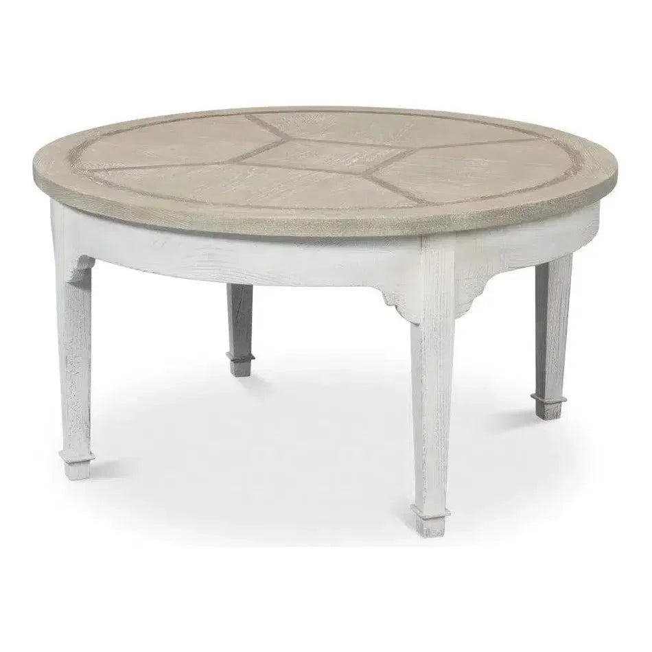 Barbera Vineyards Round Coffee Table Two Tone Wood - LOOMLAN - Sarreid - Coffee Tables