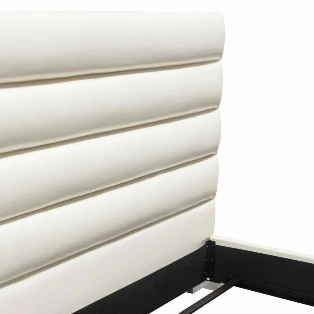 Bardot Channel Tufted White Leather Bed - LOOMLAN - Diamond Sofa - Beds