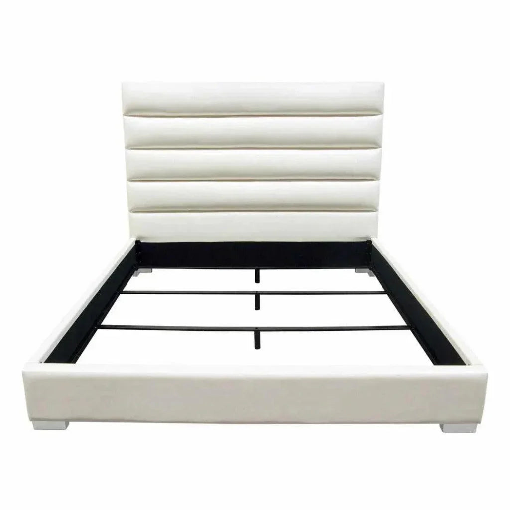Bardot Channel Tufted White Leather Bed - LOOMLAN - Diamond Sofa - Beds